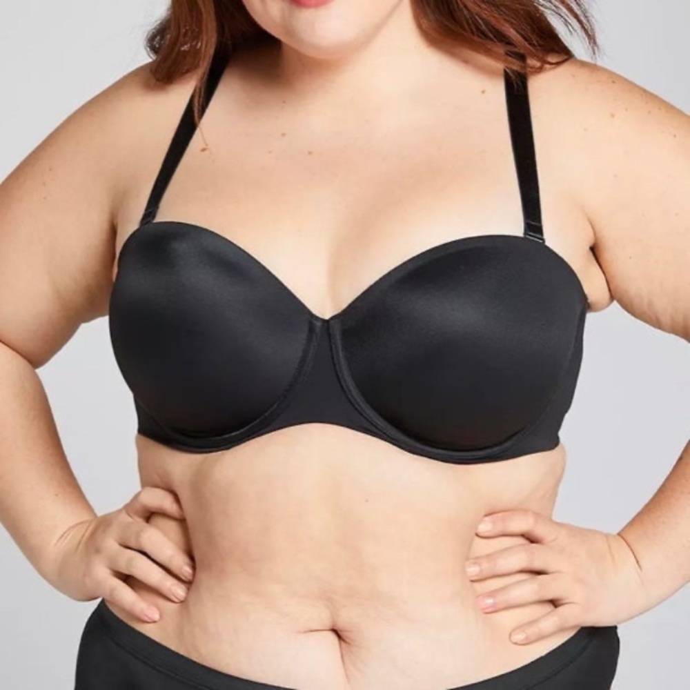 Cacique 42D Black Strapless Multi-Way Lightly Lined Underwire Bra